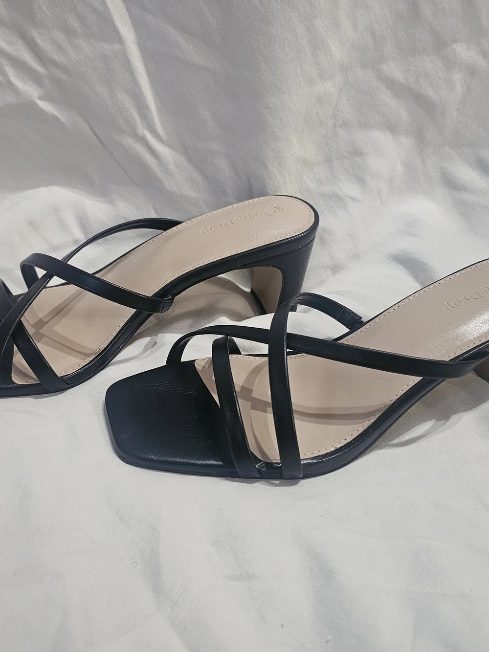 Minimalist Black Strappy Mid-Heel Slide